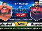 Sunrisers Hyderabad Vs Royal Challengers Bangalore - 11th Match of IPL 2019 tournament