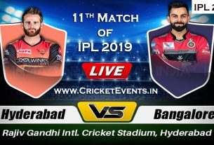 Sunrisers Hyderabad Vs Royal Challengers Bangalore - 11th Match of IPL 2019 tournament