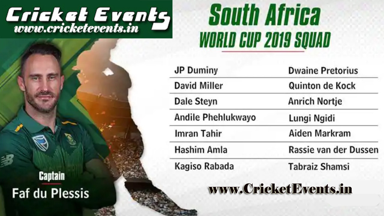 Team South Africa Squad of ICC Cricket World Cup 2019